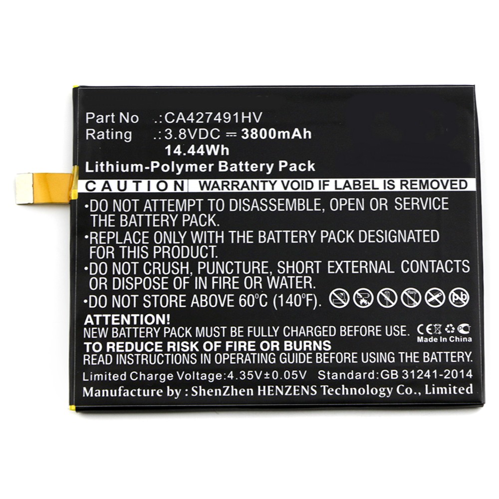 Synergy Digital Cell Phone Battery, Compatible with BQ CA427491HV Cell Phone Battery (Li-Pol, 3.8V, 3800mAh)