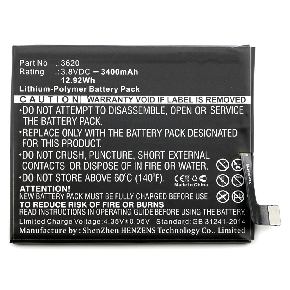 Synergy Digital Cell Phone Battery, Compatible with BQ 3620 Cell Phone Battery (Li-Pol, 3.8V, 3400mAh)
