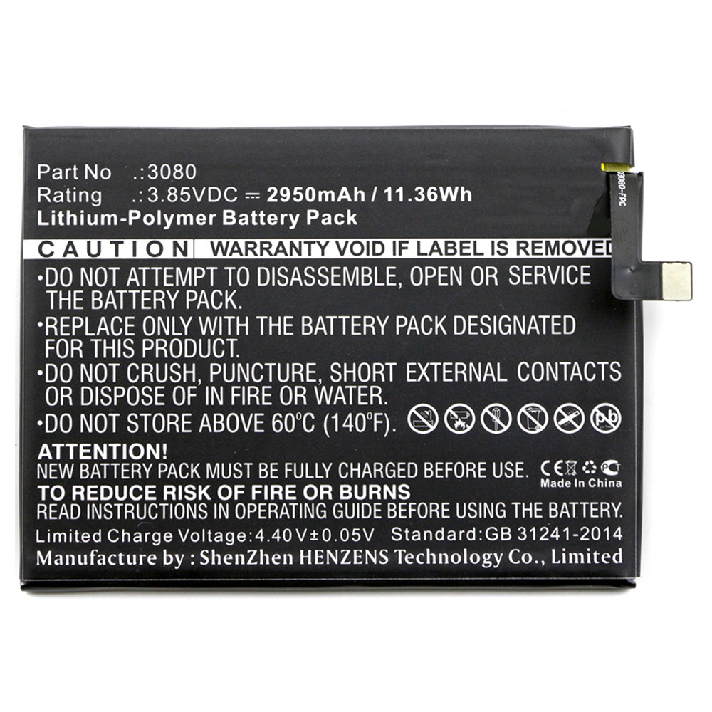 Synergy Digital Cell Phone Battery, Compatible with BQ 3080 Cell Phone Battery (Li-Pol, 3.85V, 2950mAh)