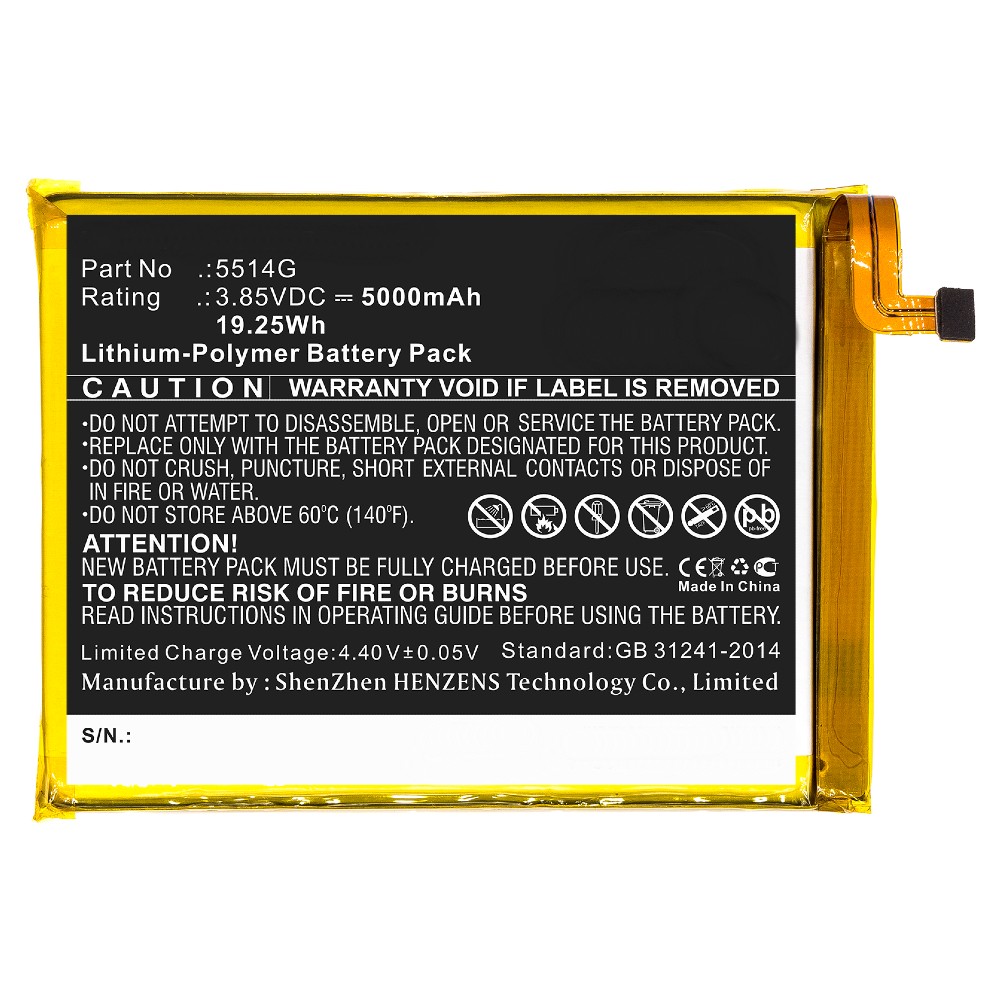 Synergy Digital Cell Phone Battery, Compatible with BQ 5514G Cell Phone Battery (Li-Pol, 3.85V, 5000mAh)