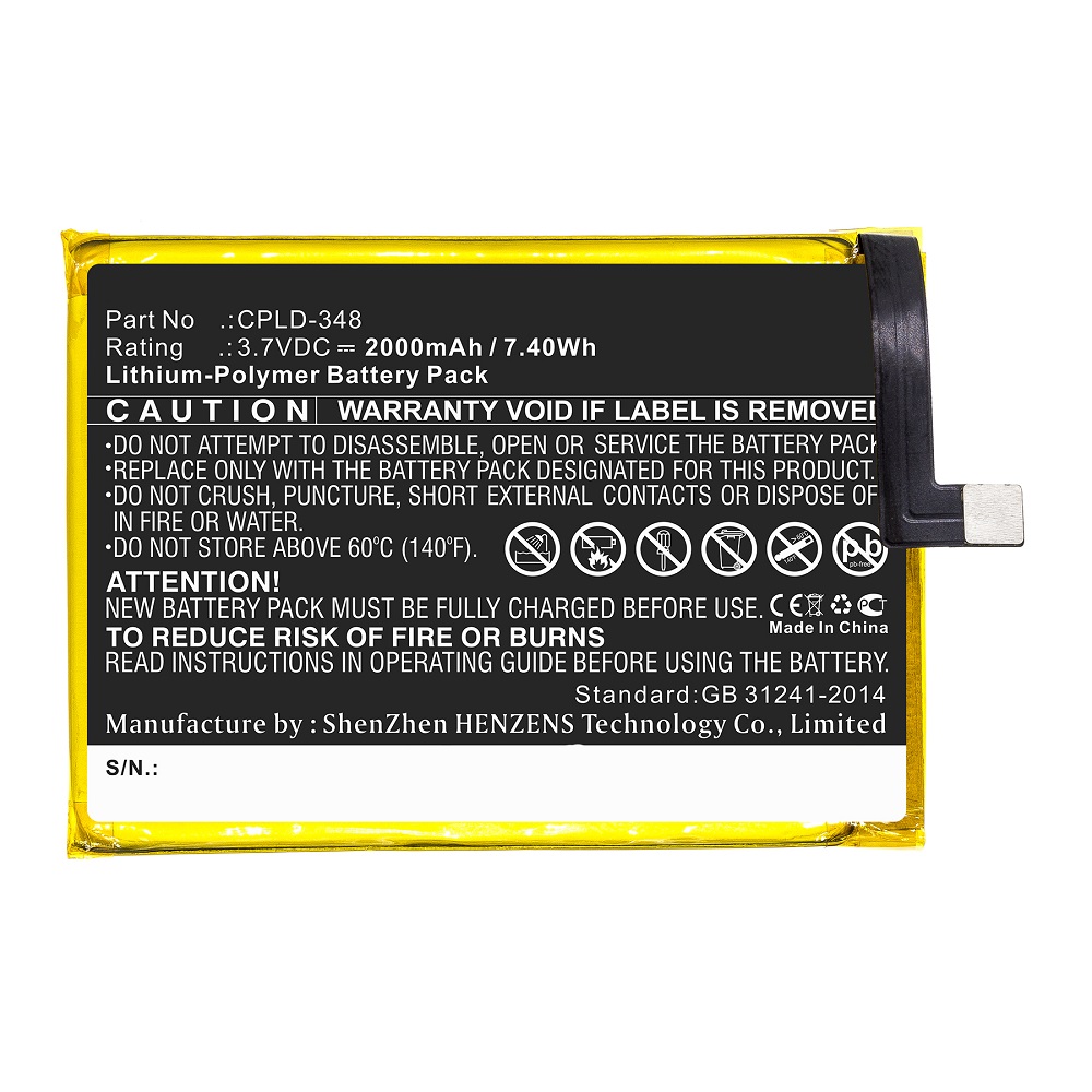 Synergy Digital Cell Phone Battery, Compatible with Coolpad CPLD-348 Cell Phone Battery (Li-Pol, 3.7V, 2000mAh)