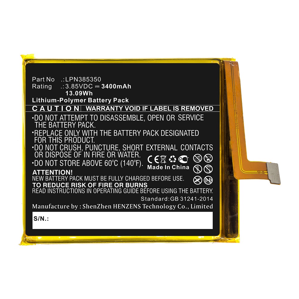 Synergy Digital Cell Phone Battery, Compatible with Crosscall LPN385350 Cell Phone Battery (Li-Pol, 3.85V, 3400mAh)