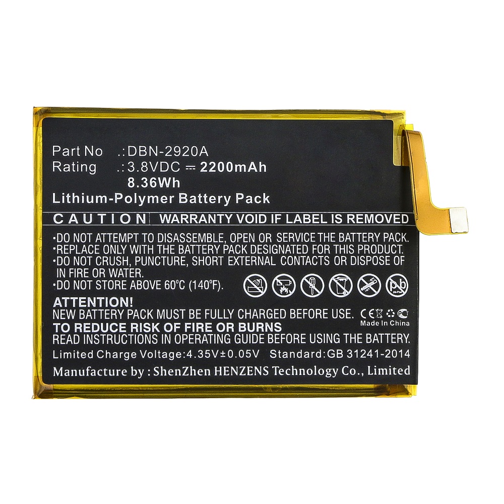 Synergy Digital Cell Phone Battery, Compatible with Doro DBN-2920A Cell Phone Battery (Li-Pol, 3.8V, 2200mAh)