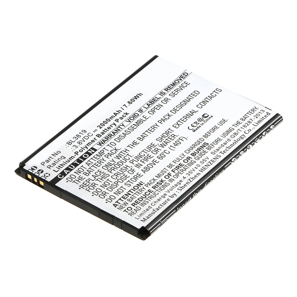 Synergy Digital Cell Phone Battery, Compatible with Fly BL3819 Cell Phone Battery (3.8V, Li-Pol, 2000mAh)