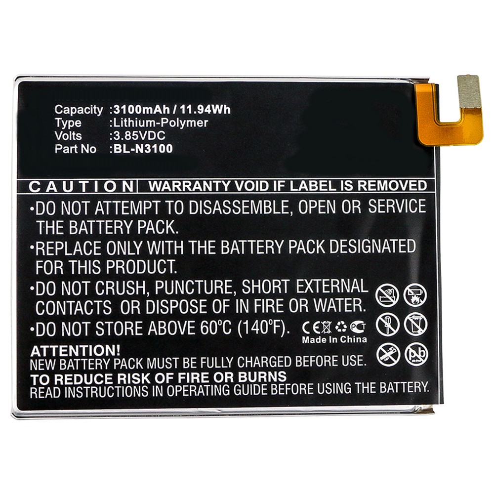 Synergy Digital Cell Phone Battery, Compatible with GIONEE BL-N3100 Cell Phone Battery (3.85V, Li-Pol, 3100mAh)