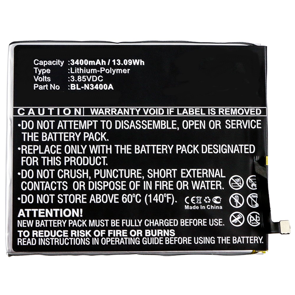 Synergy Digital Cell Phone Battery, Compatible with GiONEE BL-N3400A Cell Phone Battery (3.85V, Li-Pol, 3400mAh)