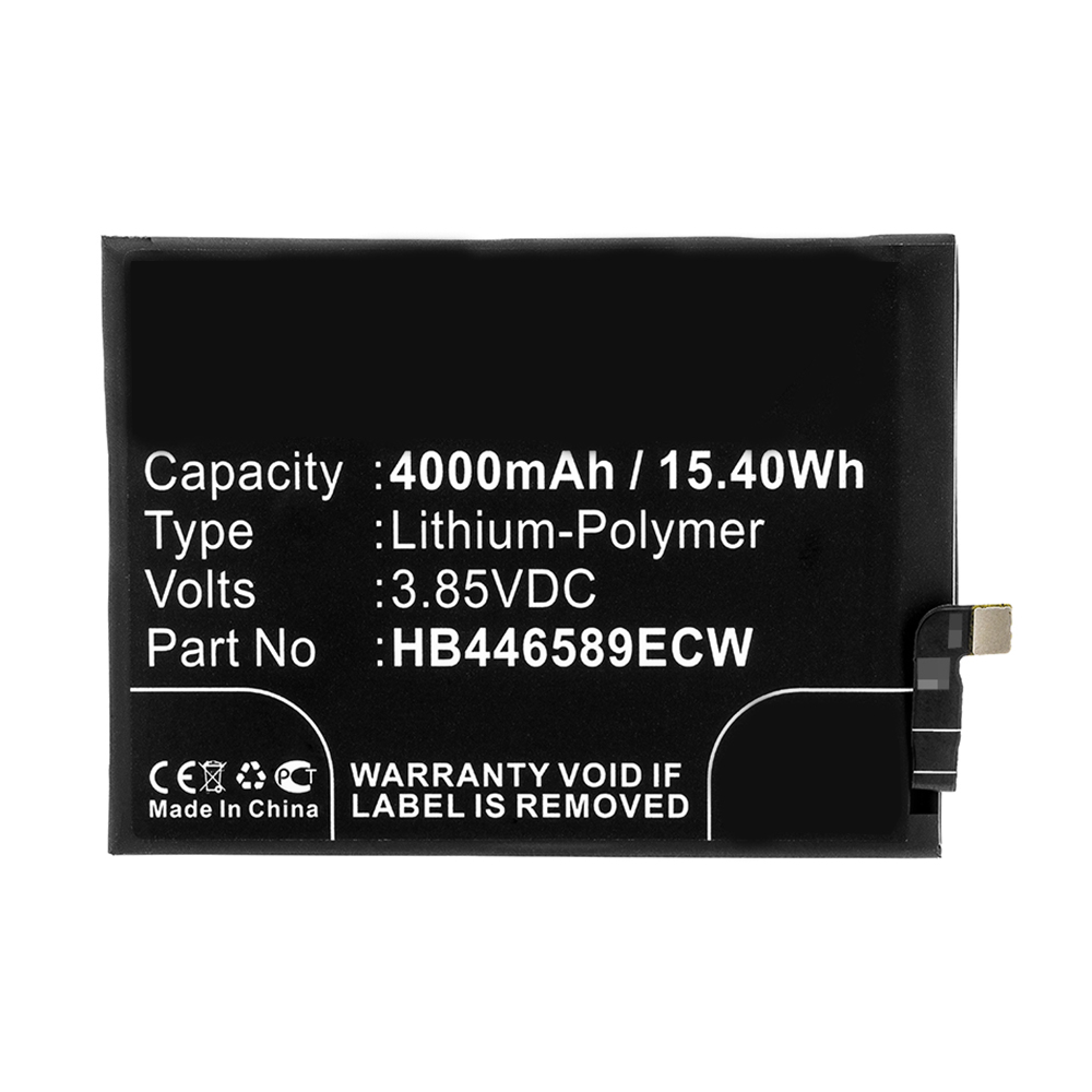 Synergy Digital Cell Phone Battery, Compatible with Huawei HB446589ECW Cell Phone Battery (3.85V, Li-Pol, 4000mAh)