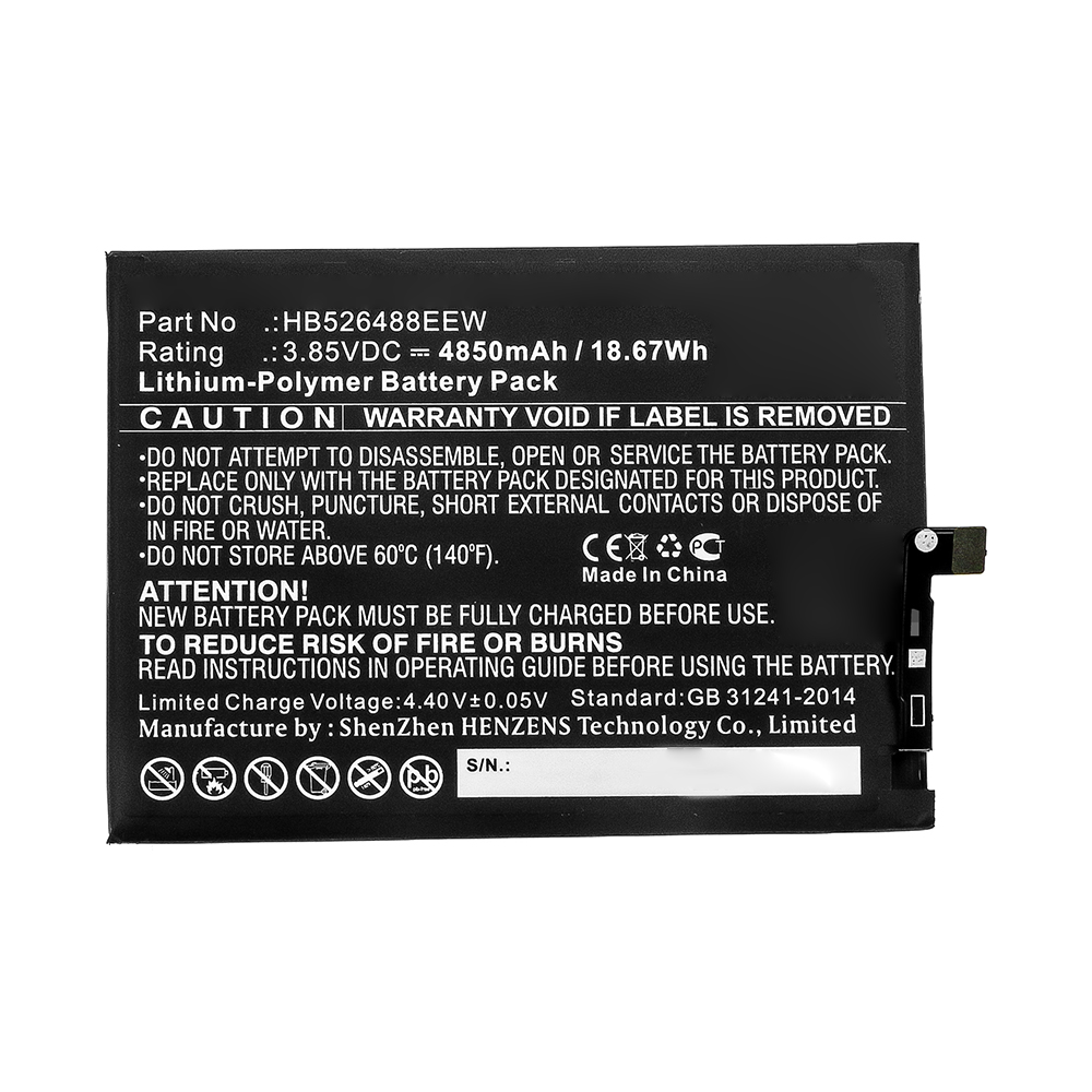 Synergy Digital Cell Phone Battery, Compatible with Huawei HB526488EEW Cell Phone Battery (3.85V, Li-Pol, 4850mAh)