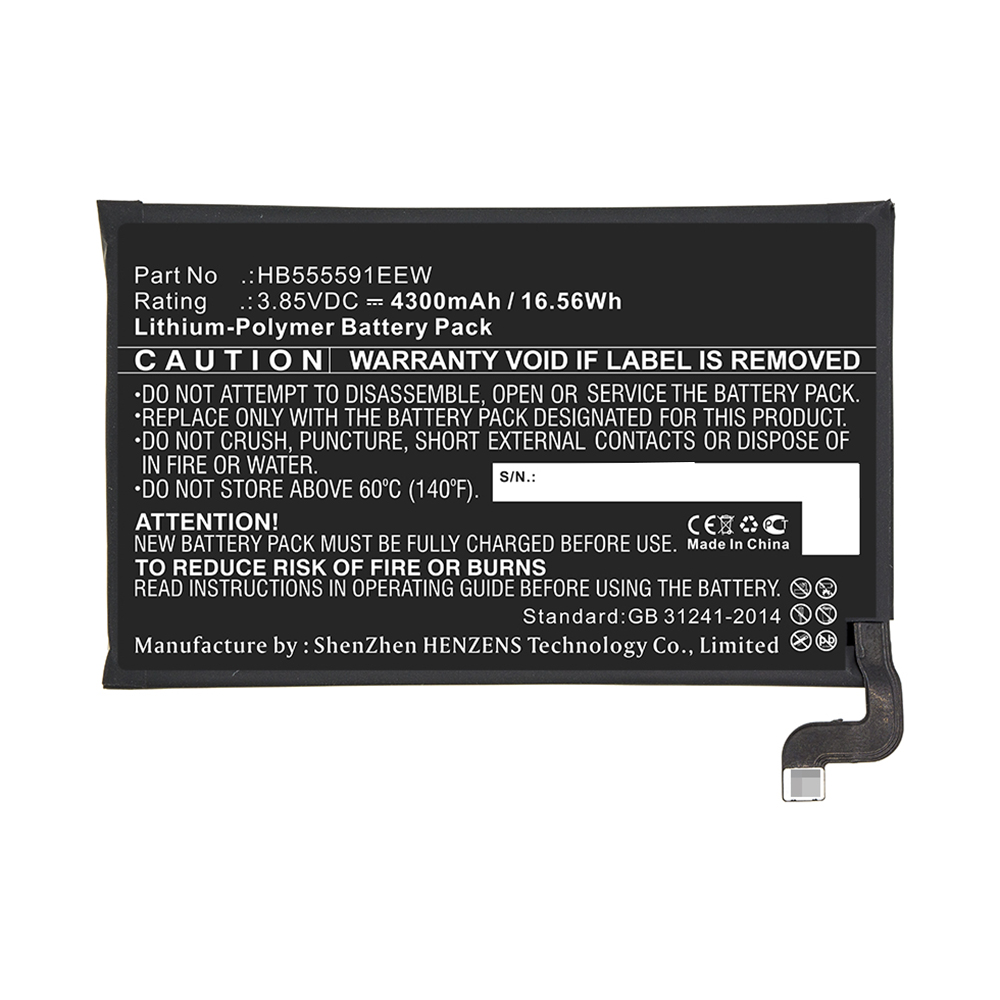 Synergy Digital Cell Phone Battery, Compatible with Huawei HB555591EEW Cell Phone Battery (3.85V, Li-Pol, 4300mAh)