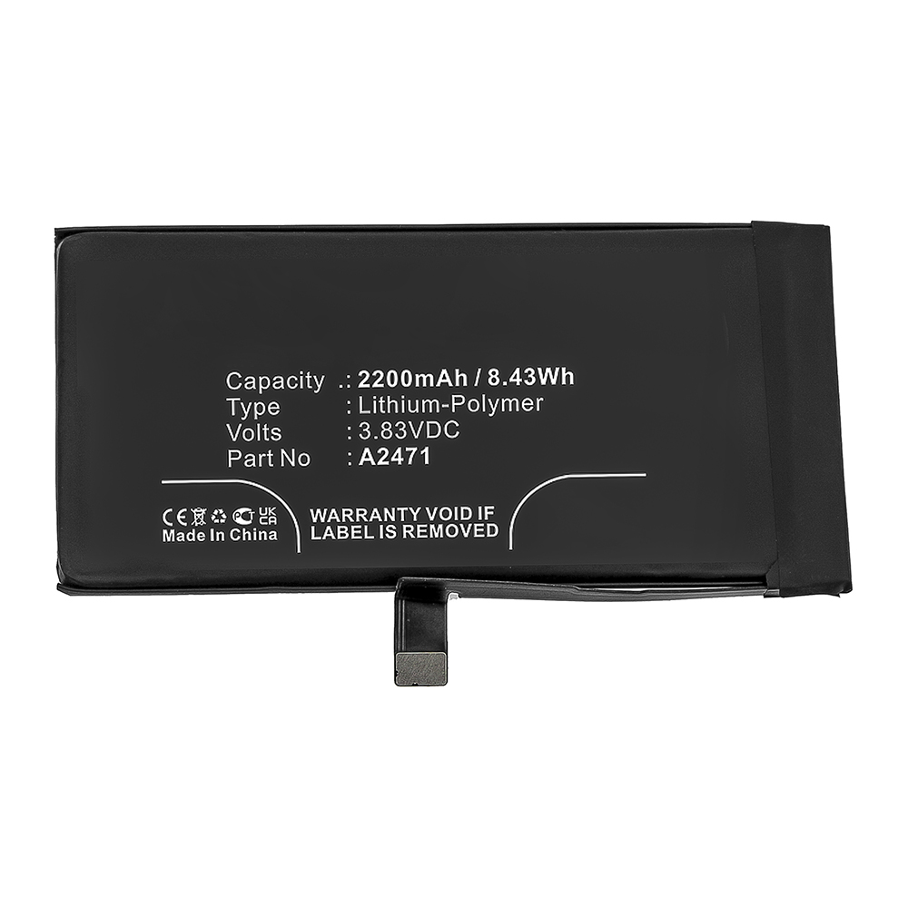 Synergy Digital Cell Phone Battery, Compatible with Apple A2471 Cell Phone Battery (Li-Pol, 3.83V, 2200mAh)