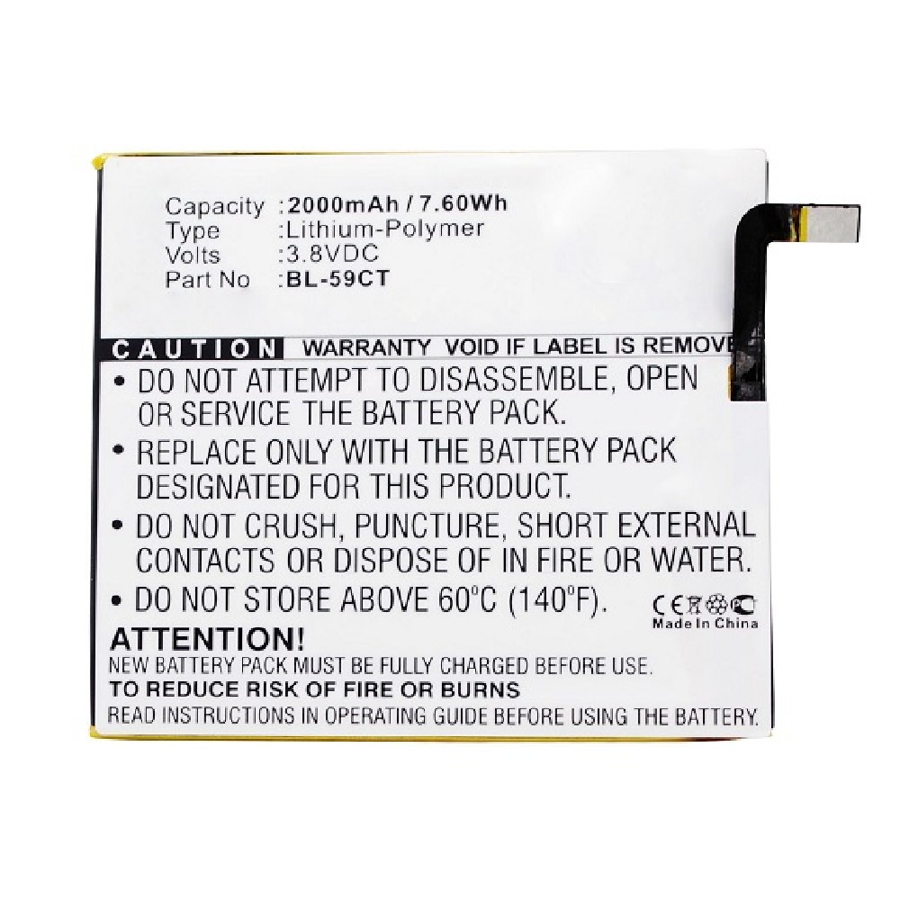 Synergy Digital Cell Phone Battery, Compatible with Koobee BL-59CT Cell Phone Battery (Li-Pol, 3.8V, 2000mAh)