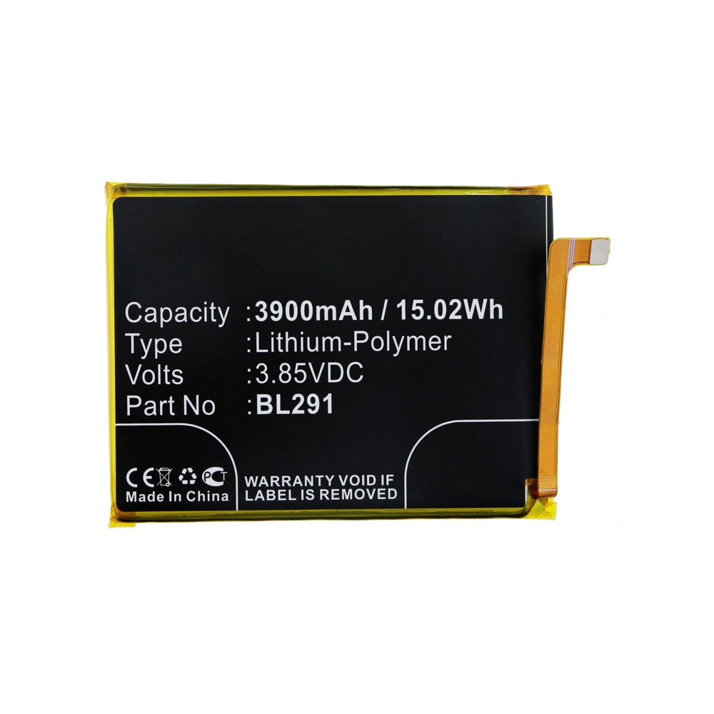 Synergy Digital Cell Phone Battery, Compatible with Lenovo BL291 Cell Phone Battery (Li-Pol, 3.85V, 3900mAh)