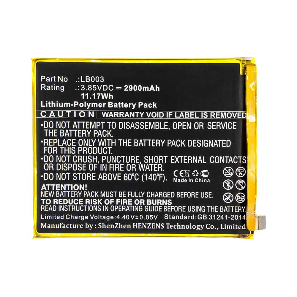 Synergy Digital Cell Phone Battery, Compatible with Lenovo LB003 Cell Phone Battery (Li-Pol, 3.85V, 2900mAh)