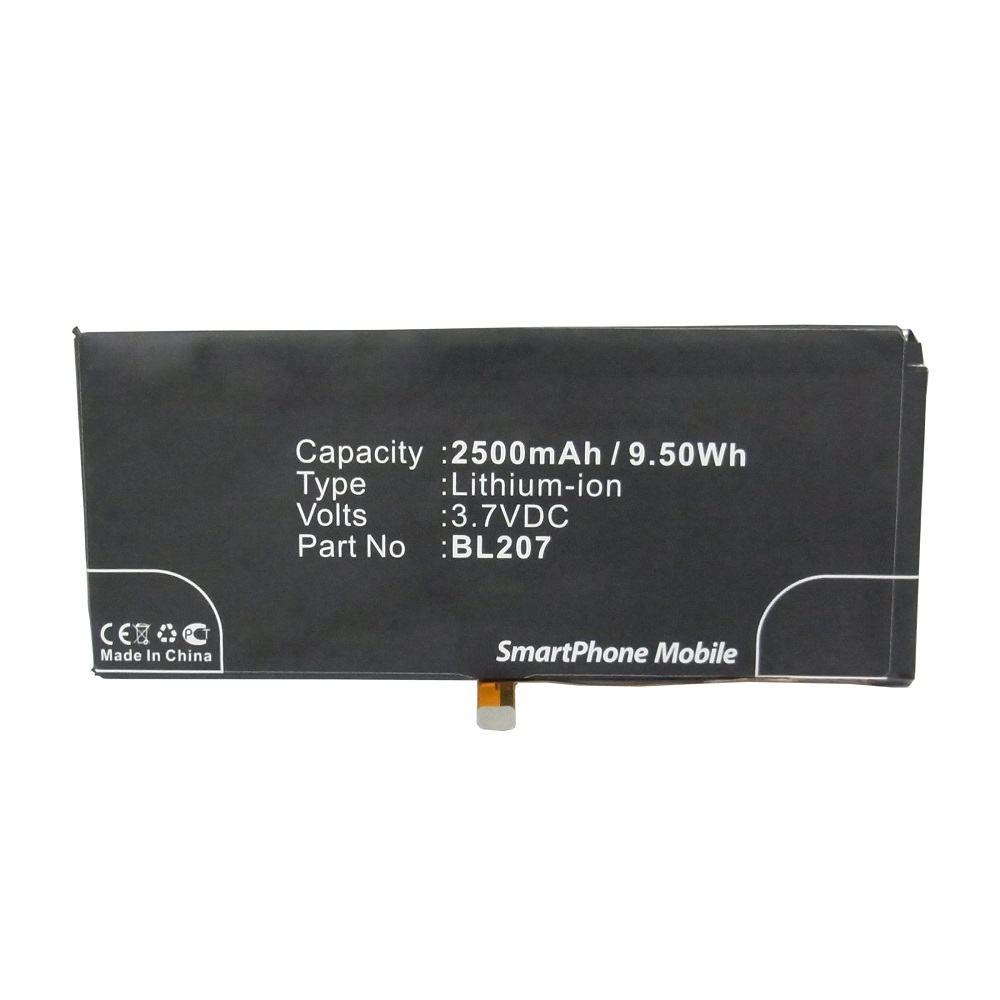 Synergy Digital Cell Phone Battery, Compatible with Lenovo BL207 Cell Phone Battery (Li-Pol, 3.7V, 2500mAh)