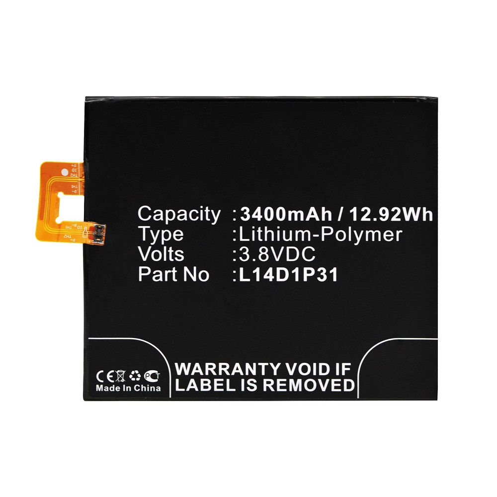 Synergy Digital Cell Phone Battery, Compatible with Lenovo L14D1P31 Cell Phone Battery (Li-Pol, 3.8V, 3400mAh)