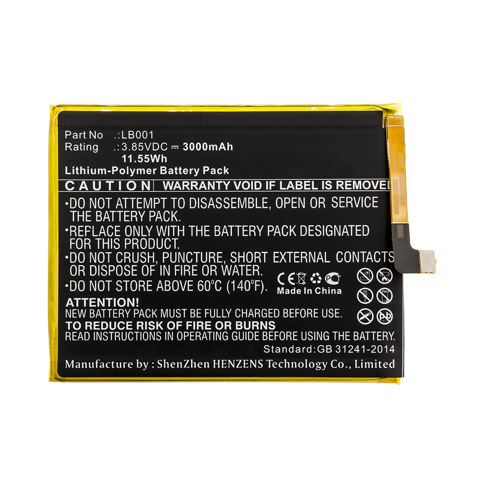 Synergy Digital Cell Phone Battery, Compatible with Lenovo LB001 Cell Phone Battery (Li-Pol, 3.85V, 3000mAh)
