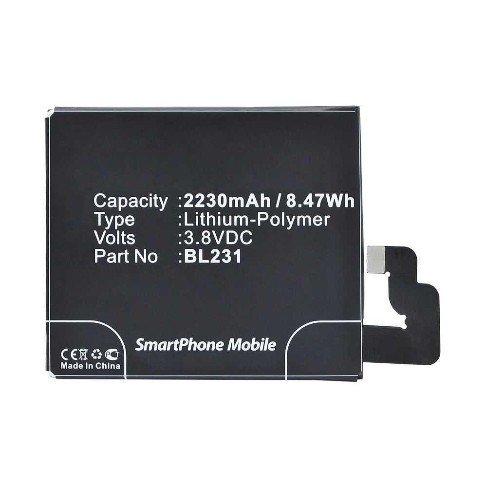 Synergy Digital Cell Phone Battery, Compatible with Lenovo BL231 Cell Phone Battery (Li-Pol, 3.8V, 2230mAh)