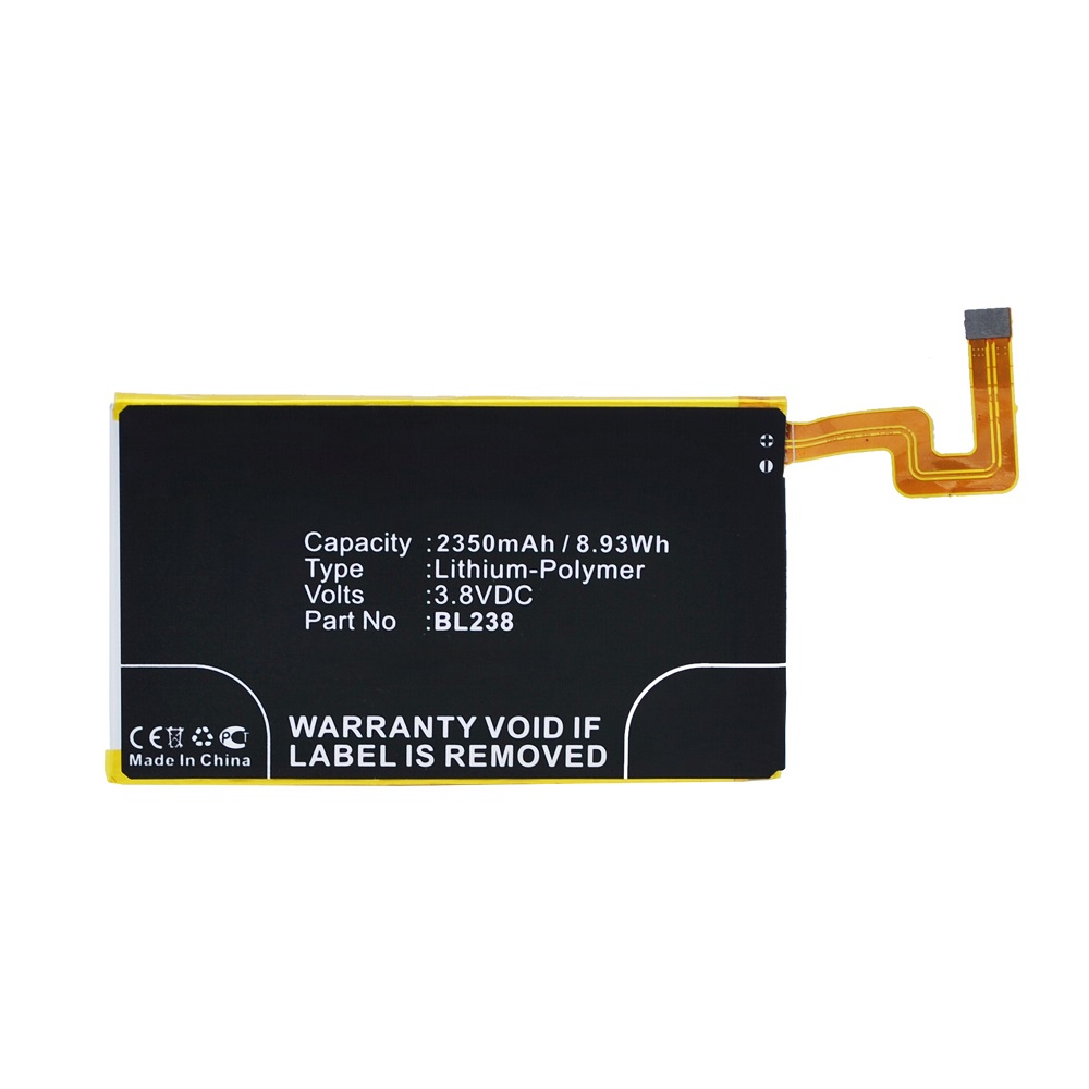 Synergy Digital Cell Phone Battery, Compatible with Lenovo BL238 Cell Phone Battery (Li-Pol, 3.8V, 2350mAh)