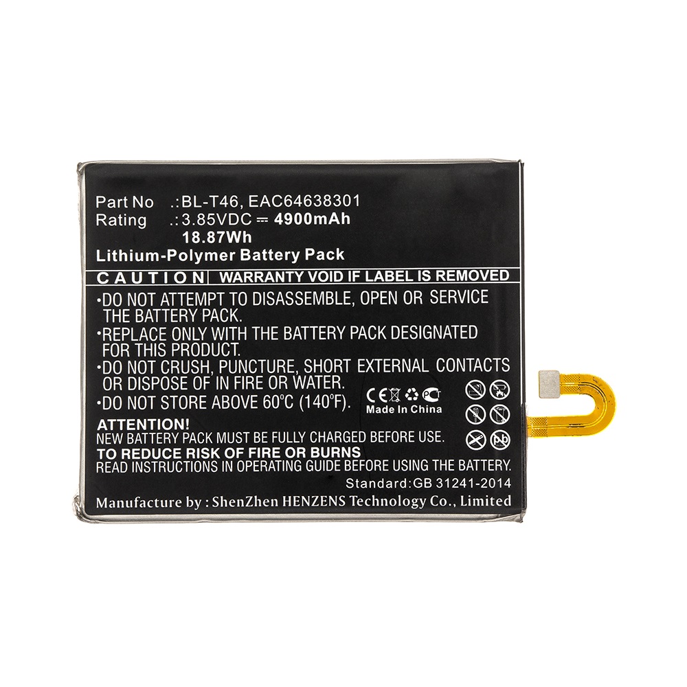 Synergy Digital Cell Phone Battery, Compatible with LG BL-T46 Cell Phone Battery (Li-Pol, 3.85V, 4900mAh)