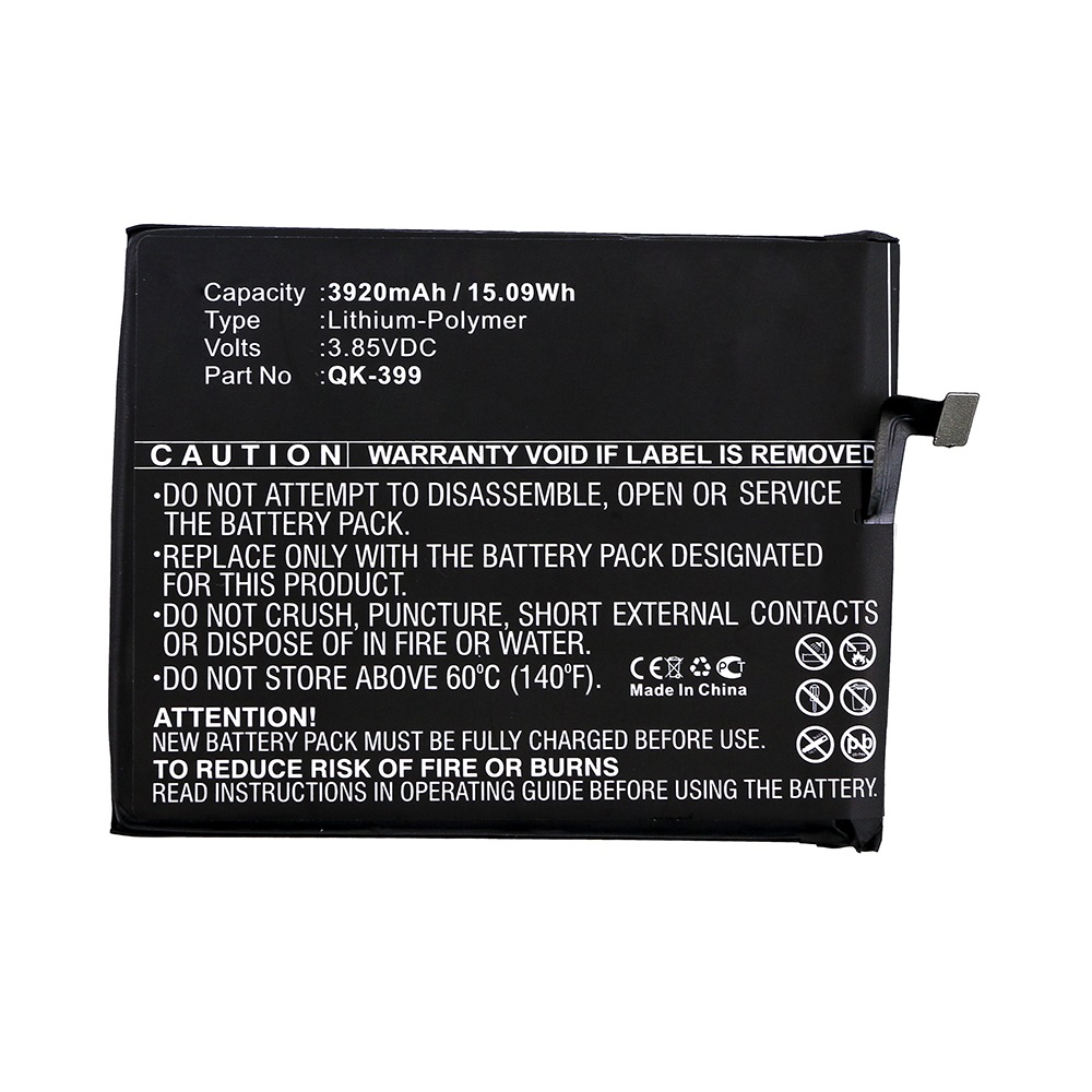 Synergy Digital Cell Phone Battery, Compatible with QiKU QK-399 Cell Phone Battery (Li-Pol, 3.85V, 3920mAh)