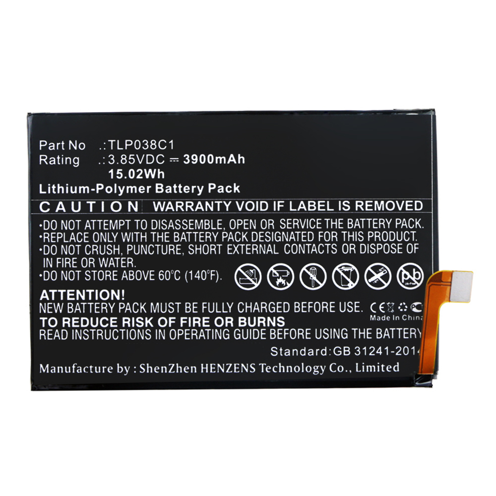 Synergy Digital Cell Phone Battery, Compatible with Alcatel TLP038C1 Cell Phone Battery (Li-Pol, 3.85V, 3900mAh)