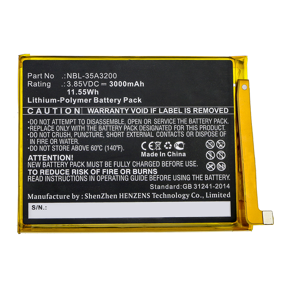 Synergy Digital Cell Phone Battery, Compatible with Neffos NBL-35A3200 Cell Phone Battery (Li-Pol, 3.85V, 3000mAh)