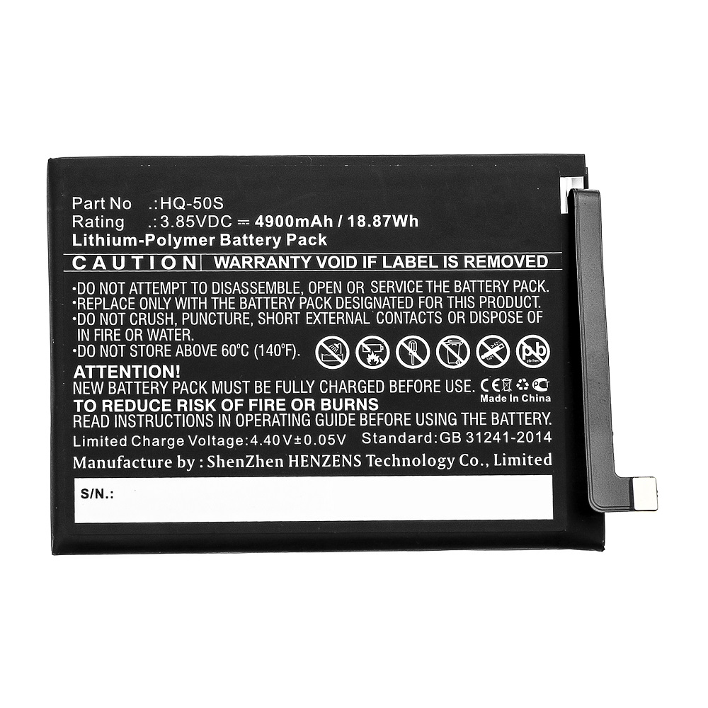 Synergy Digital Cell Phone Battery, Compatible with Samsung HQ-50S Cell Phone Battery (Li-Pol, 3.85V, 4900mAh)