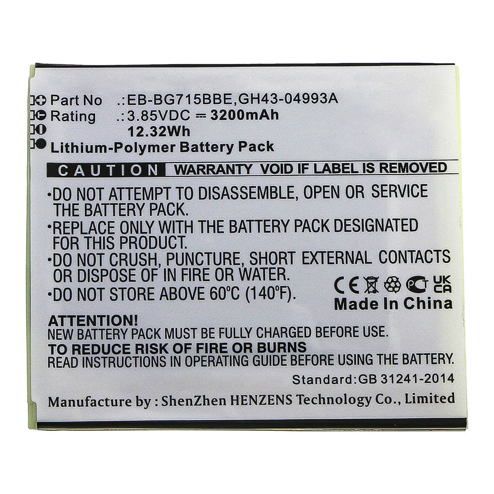 Synergy Digital Cell Phone Battery, Compatible with Samsung EB-BG715BBE Cell Phone Battery (Li-Pol, 3.85V, 3200mAh)