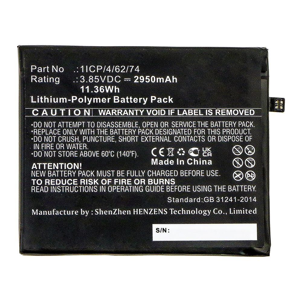 Synergy Digital Cell Phone Battery, Compatible with Sugar 1ICP/4/62/74 Cell Phone Battery (Li-Pol, 3.85V, 2950mAh)