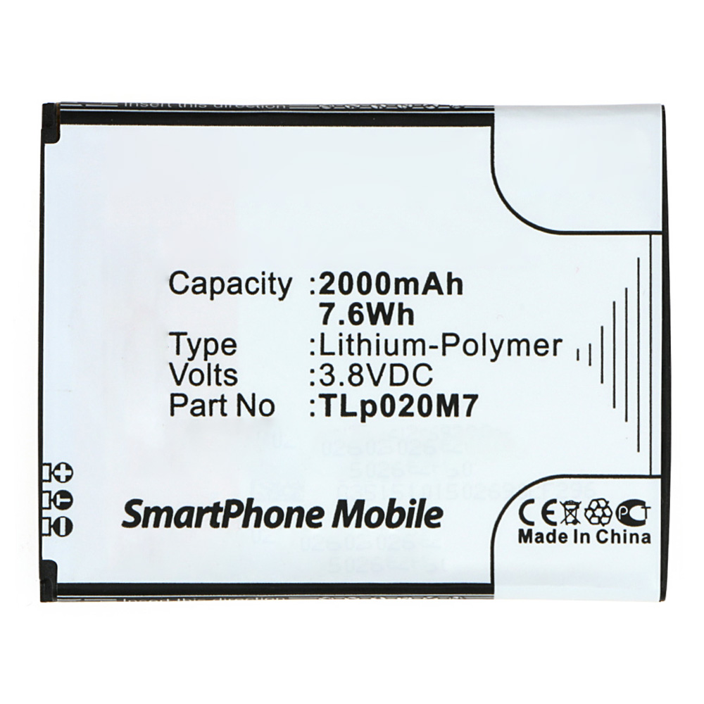 Synergy Digital Cell Phone Battery, Compatible with TCL TLp020M7 Cell Phone Battery (Li-Pol, 3.8V, 2000mAh)
