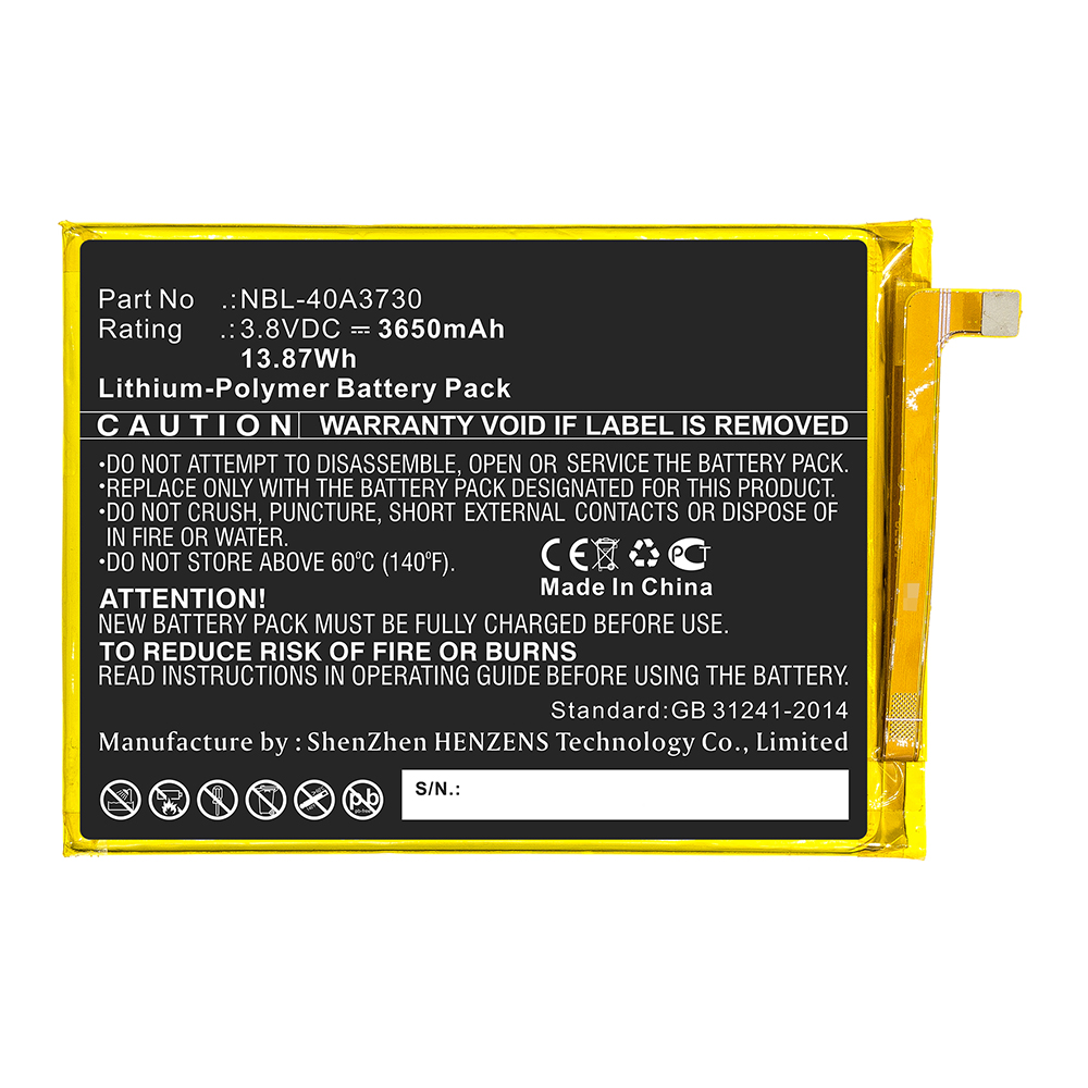 Synergy Digital Cell Phone Battery, Compatible with TP-Link NBL-40A3730 Cell Phone Battery (Li-Pol, 3.8V, 3650mAh)