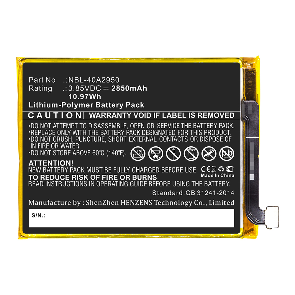 Synergy Digital Cell Phone Battery, Compatible with TP-Link NBL-40A2950 Cell Phone Battery (Li-Pol, 3.85V, 2850mAh)