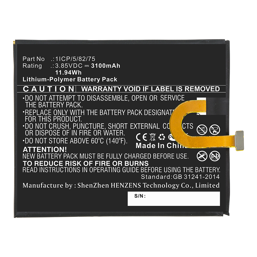 Synergy Digital Cell Phone Battery, Compatible with UMI 1ICP/5/82/75 Cell Phone Battery (Li-Pol, 3.85V, 3100mAh)