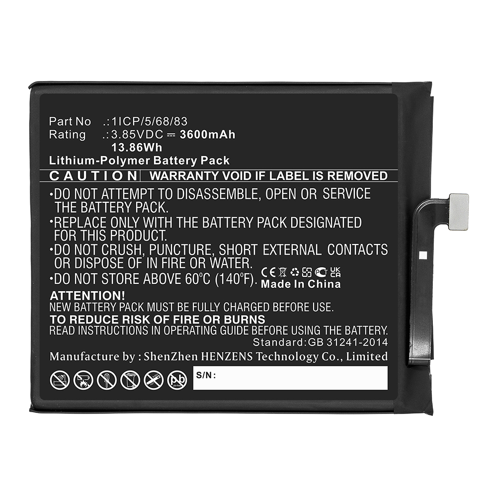 Synergy Digital Cell Phone Battery, Compatible with UMI 1ICP/5/68/83 Cell Phone Battery (Li-Pol, 3.85V, 3600mAh)