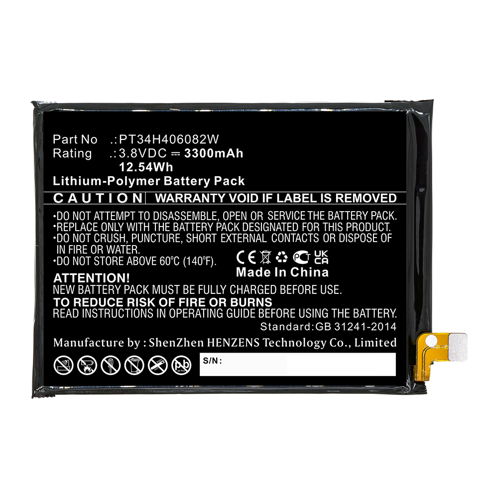 Synergy Digital Cell Phone Battery, Compatible with Wiko PT34H406082W Cell Phone Battery (Li-Pol, 3.8V, 3300mAh)