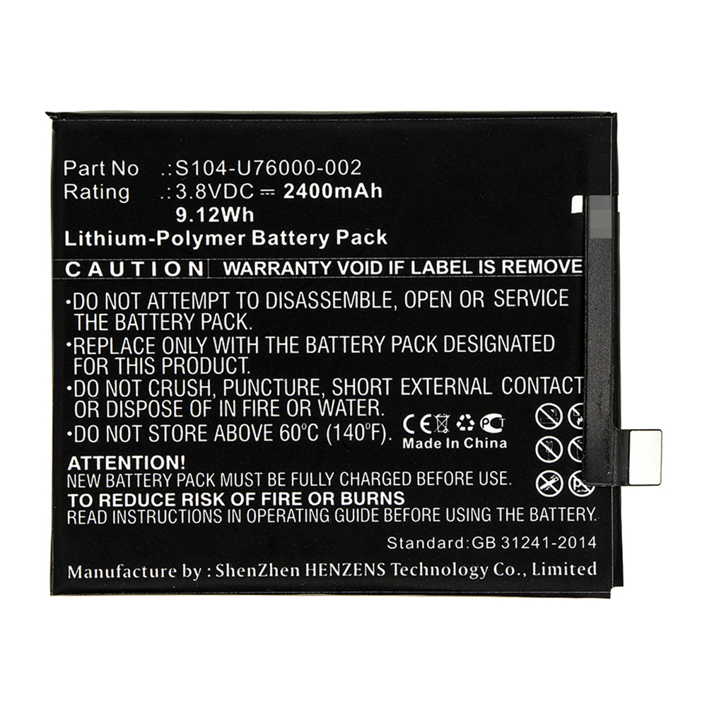 Synergy Digital Cell Phone Battery, Compatible with Wiko S104-U76000-000 Cell Phone Battery (Li-Pol, 3.8V, 2400mAh)