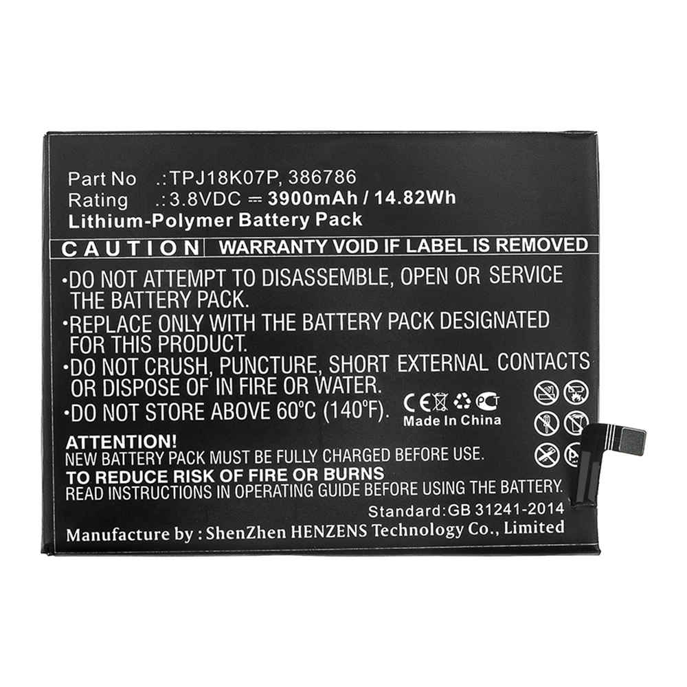 Synergy Digital Cell Phone Battery, Compatible with Wiko TPJ18K07P Cell Phone Battery (Li-Pol, 3.8V, 3900mAh)