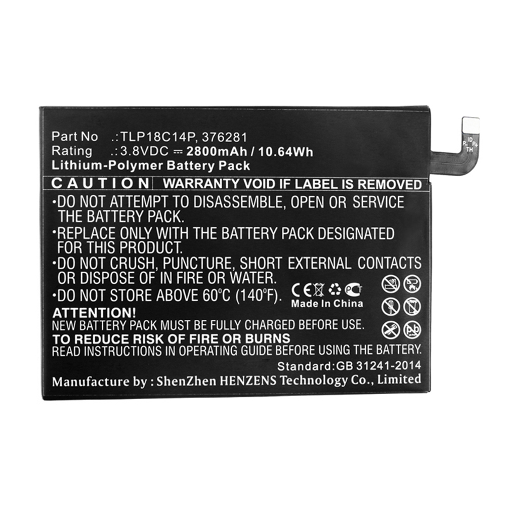 Synergy Digital Cell Phone Battery, Compatible with Wiko TLP18C14P Cell Phone Battery (Li-Pol, 3.8V, 2800mAh)