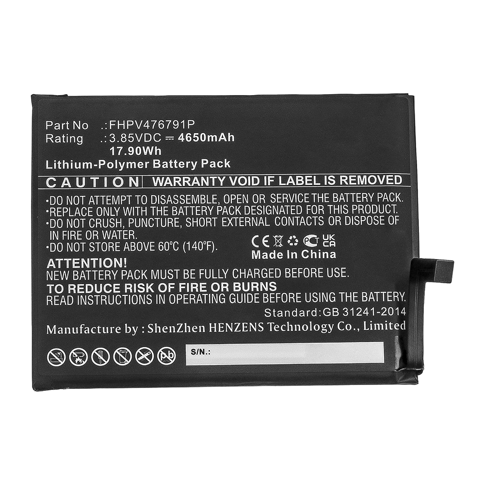 Synergy Digital Cell Phone Battery, Compatible with Wiko FHPV476791P Cell Phone Battery (Li-Pol, 3.85V, 4650mAh)