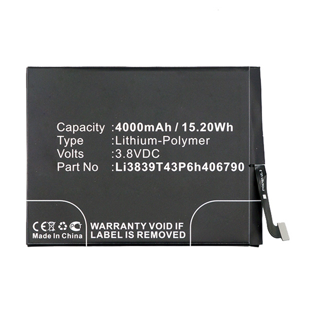 Synergy Digital Cell Phone Battery, Compatible with ZTE Li3839T43P6h406790 Cell Phone Battery (Li-Pol, 3.8V, 4000mAh)