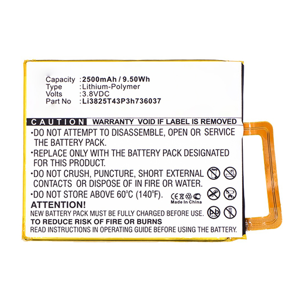 Synergy Digital Cell Phone Battery, Compatible with ZTE Li3825T43P3h736037 Cell Phone Battery (Li-Pol, 3.8V, 2500mAh)