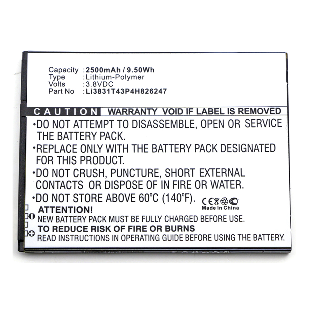 Synergy Digital Cell Phone Battery, Compatible with ZTE Li3831T43P4H826247 Cell Phone Battery (Li-Pol, 3.8V, 2500mAh)