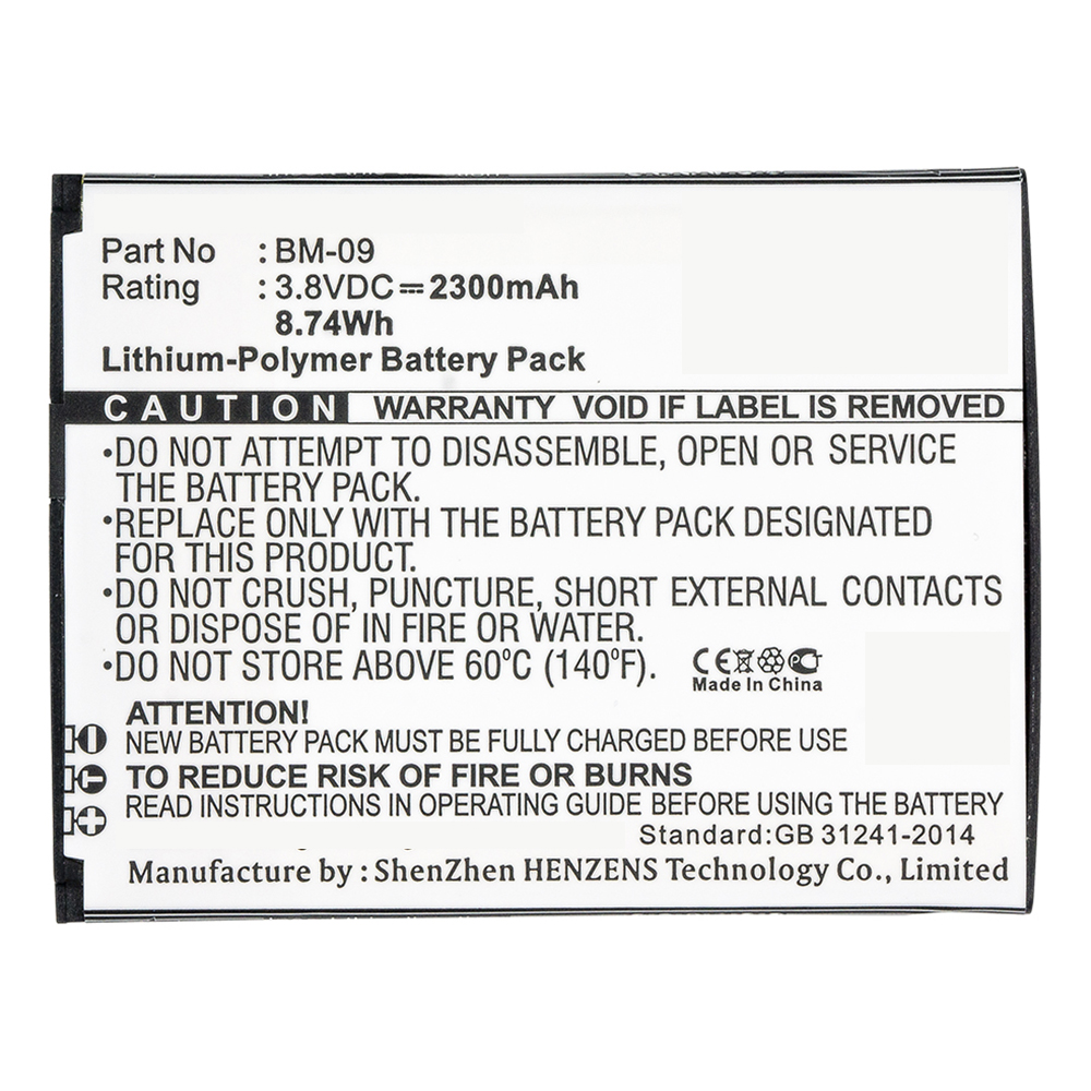Synergy Digital Cell Phone Battery, Compatible with BM-09 Cell Phone Battery (3.8V, Li-Pol, 2300mAh)