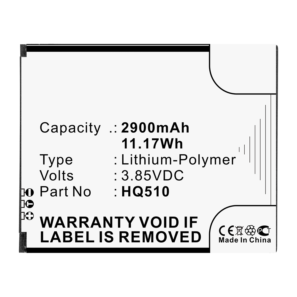 Synergy Digital Cell Phone Battery, Compatible with HQ510 Cell Phone Battery (3.85V, Li-Pol, 2900mAh)