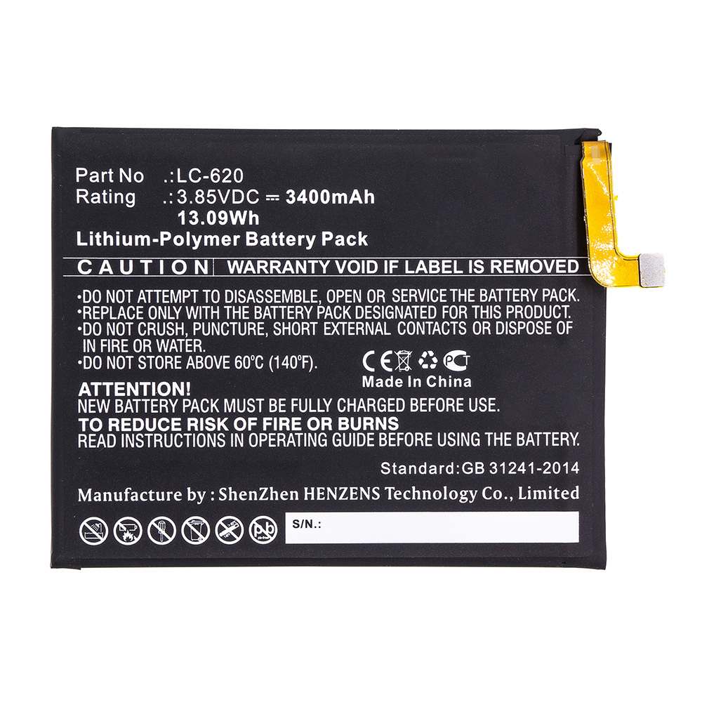 Synergy Digital Cell Phone Battery, Compatible with LC-620 Cell Phone Battery (3.85V, Li-Pol, 3400mAh)