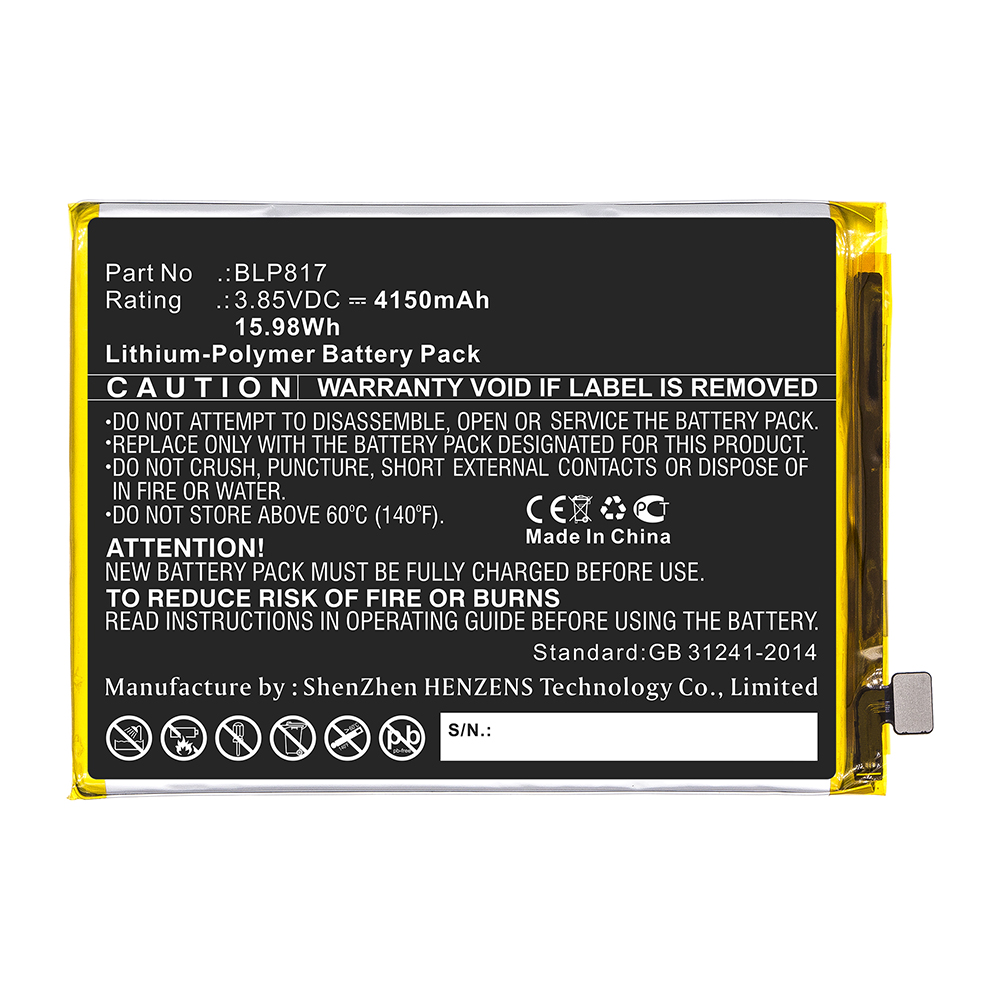 Synergy Digital Cell Phone Battery, Compatible with BLP817 Cell Phone Battery (3.85V, Li-Pol, 4150mAh)
