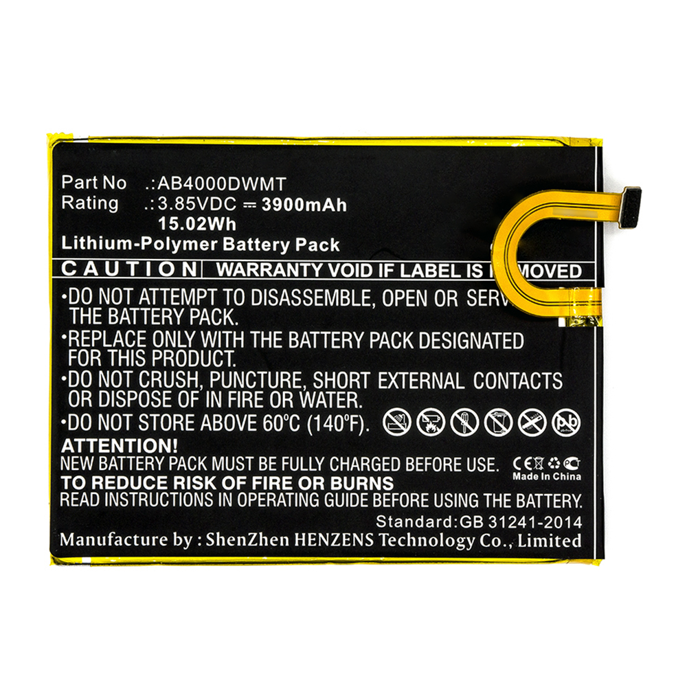 Synergy Digital Cell Phone Battery, Compatible with AB4000DWMT Cell Phone Battery (3.85V, Li-Pol, 3900mAh)