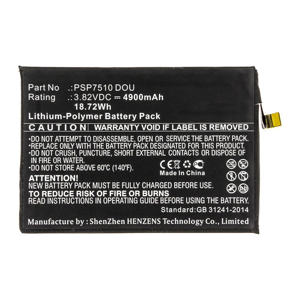 Synergy Digital Cell Phone Battery, Compatible with PSP7510 DOU Cell Phone Battery (3.82V, Li-Pol, 4900mAh)
