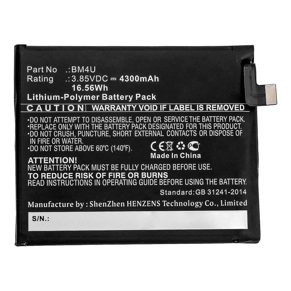 Synergy Digital Cell Phone Battery, Compatible with BM4U Cell Phone Battery (3.85V, Li-Pol, 4300mAh)