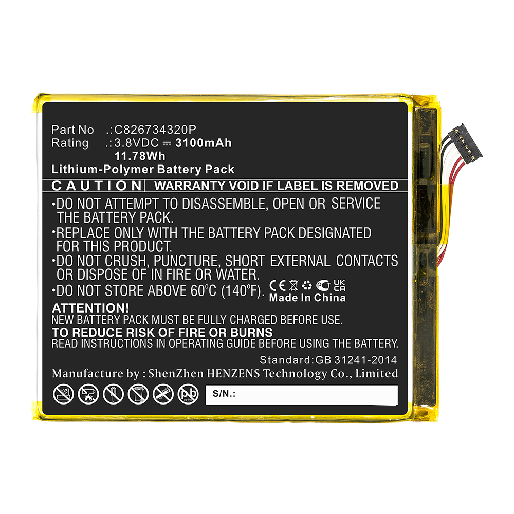 Synergy Digital Cell Phone Battery, Compatible with BLU C826734320P Cell Phone Battery (Li-Pol, 3.8V, 3100mAh)